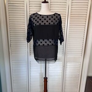 10 Crosby Derek Lam Black Sheer Polka Dot Panel Blouse
